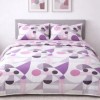 Lenjerie pat dublu Geometric mov roz din bumbac 100% ranforce 4 piese model abstract mov lila roz si gri