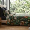 Lenjerie de pat dubla bumbac 100% satinat Jungla Regala cu tigri si frunze tropicale, 4 piese, fabricata in Romania