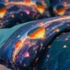 Lenjerie de pat dubla bumbac 100% satinat Cappadocia cu baloane colorate pe fundal nocturn, 4 piese, fabricata in Romania
