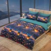Lenjerie de pat dubla bumbac 100% satinat Cappadocia cu baloane colorate pe fundal nocturn, 4 piese, fabricata in Romania