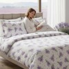Lenjerie de pat dubla bumbac 100% satinat lavanda buchete mov, 4 piese, fabricata in Romania