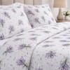 Lenjerie de pat dubla bumbac 100% satinat lavanda buchete mov, 4 piese, fabricata in Romania