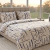 Lenjerie de pat dubla bumbac 100% satinat model abstract bej gri albastru, 4 piese, fabricata in Romania