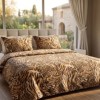 Lenjerie de pat dubla bumbac 100% satinat animal print tigru leopard maro, 4 piese, fabricata in Romania