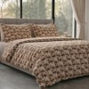 Lenjerie de pat dubla bumbac 100% satinat model cu ursuleti bej maro, 4 piese, fabricata in Romania