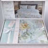 Lenjerie de pat dubla bumbac 100% reversibila floral artistic si cearceaf de pat uni, 4 piese, fabricata in Romania
