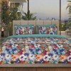Lenjerie de pat dubla bumbac 100% reversibila flori multicolore si cearceaf de pat uni, 4 piese, fabricata in Romania