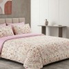 Lenjerie de pat dubla bumbac 100% reversibila flori de camp multicolore si cearceaf de pat uni, 4 piese, fabricata in Romania