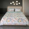 Lenjerie de pat dubla cu elastic din bumbac 100% reversibila floral artistic pastel elegant, 4 piese, fabricata in Romania