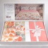 Lenjerie de pat dubla cu elastic din bumbac 100% reversibila model flori si frunze colorate, 4 piese, fabricata in Romania