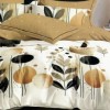 Set lenjerie de pat finet 6 piese cu cercuri si frunze bej negru pe fundal crem, cearceaf pilota 200x220 cm