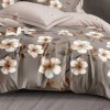 Set lenjerie de pat finet 6 piese cu flori crem/maro, cearceaf pilota 200x220 cm