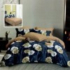 Set lenjerie de pat finet 6 piese cu flori crem si alb pe fundal bleumarin, cearceaf pilota 200x220 cm