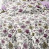 Set lenjerie de pat finet 6 piese floral mov verde pe fundal crem, cearceaf pilota 200x220 cm