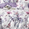 Set lenjerie de pat finet 6 piese cu flori lila roz pe fundal crem, cearceaf pilota 200x220 cm
