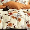 Set lenjerie de pat finet 6 piese cu flori portocalii si albe pe fundal crem, cearceaf pilota 200x220 cm