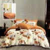 Set lenjerie de pat finet 6 piese cu flori portocalii si albe pe fundal crem, cearceaf pilota 200x220 cm