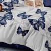Set lenjerie de pat finet 6 piese cu fluturi albastri pe alb, cearceaf pilota 200x220 cm