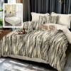 Set lenjerie de pat finet 6 piese animal print cu dungi gri-bej, cearceaf pilota 200x220 cm