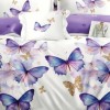 Set lenjerie de pat finet 6 piese cu fluturi lila si auriu pe fundal alb, cearceaf pilota 200x220 cm