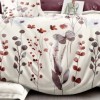 Set lenjerie de pat finet 6 piese cu fluturi si flori bordo pe fundal crem, cearceaf pilota 200x220 cm