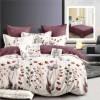 Set lenjerie de pat finet 6 piese cu fluturi si flori bordo pe fundal crem, cearceaf pilota 200x220 cm