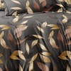 Set lenjerie de pat finet 6 piese cu frunze aurii si maro pe fundal gri antracit, cearceaf pilota 200x220 cm