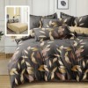 Set lenjerie de pat finet 6 piese cu frunze aurii si maro pe fundal gri antracit, cearceaf pilota 200x220 cm