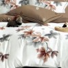 Set lenjerie de pat finet 6 piese cu frunze maro si gri, cearceaf pilota 200x220 cm