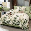 Set lenjerie de pat finet 6 piese cu frunze verzi pe fundal crem, cearceaf pilota 200x220 cm