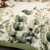 Set lenjerie de pat finet 6 piese cu frunze verzi pe fundal crem, cearceaf pilota 200x220 cm