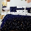 Set lenjerie de pat finet 6 piese cu stele si constelatii alb si bleumarin, cearceaf pilota 200x220 cm