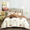 Set lenjerie de pat finet 6 piese cu stele si luna bej- caramel pe fundal crem, cearceaf pilota 200x220 cm