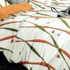 Set lenjerie de pat finet 6 piese cu linii portocalii si verzi pe fundal crem, cearceaf pilota 200x220 cm