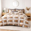 Lenjerie de pat dublu din finet Abstract gri caramel cu imprimeu geometric modern