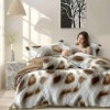 Lenjerie de pat dublu din finet cu 6 piese animal print bej cu efect de blana