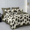 Lenjerie de pat dublu din finet cu 6 piese animal print leopard cu elemente verde olive