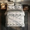 Lenjerie de pat dublu din finet cu 6 piese model cu cercuri gri si design geometric