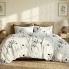 Lenjerie de pat dublu din finet cu 6 piese model floral abstract alb negru bej