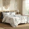 Lenjerie de pat dublu din finet cu 6 piese model floral abstract alb negru bej