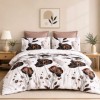 Lenjerie pat finet alba maro, model cu flori elegante maro si negru, set 6 piese cu cearsaf 230x250