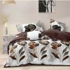 Lenjerie pat finet alba maro, model cu flori elegante maro si negru, set 6 piese cu cearsaf 230x250
