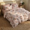 lenjerie de pat dublu din finet cu 6 piese model floral roz pudrat crem