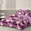 Lenjerie de pat dublu din finet cu 6 piese inimi roz mov, design romantic