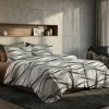 Lenjerie de pat dublu din finet cu 6 piese model modern cu linii ondulate gri alb negru