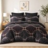 Lenjerie pat finet gri, model geometric cu cercuri si accente aramii, set 6 piese cu cearsaf 230x250