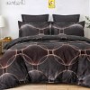 Lenjerie pat finet gri, model geometric cu cercuri si accente aramii, set 6 piese cu cearsaf 230x250