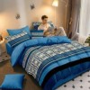 Lenjerie de pat dublu din finet cu 6 piese model geometric albastru