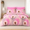 Lenjerie pat finet roz, model cu papadii pe fundal roz pal si cearsaf roz, set 6 piese 230x250