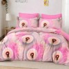 Lenjerie pat finet roz, model cu papadii pe fundal roz pal si cearsaf roz, set 6 piese 230x250